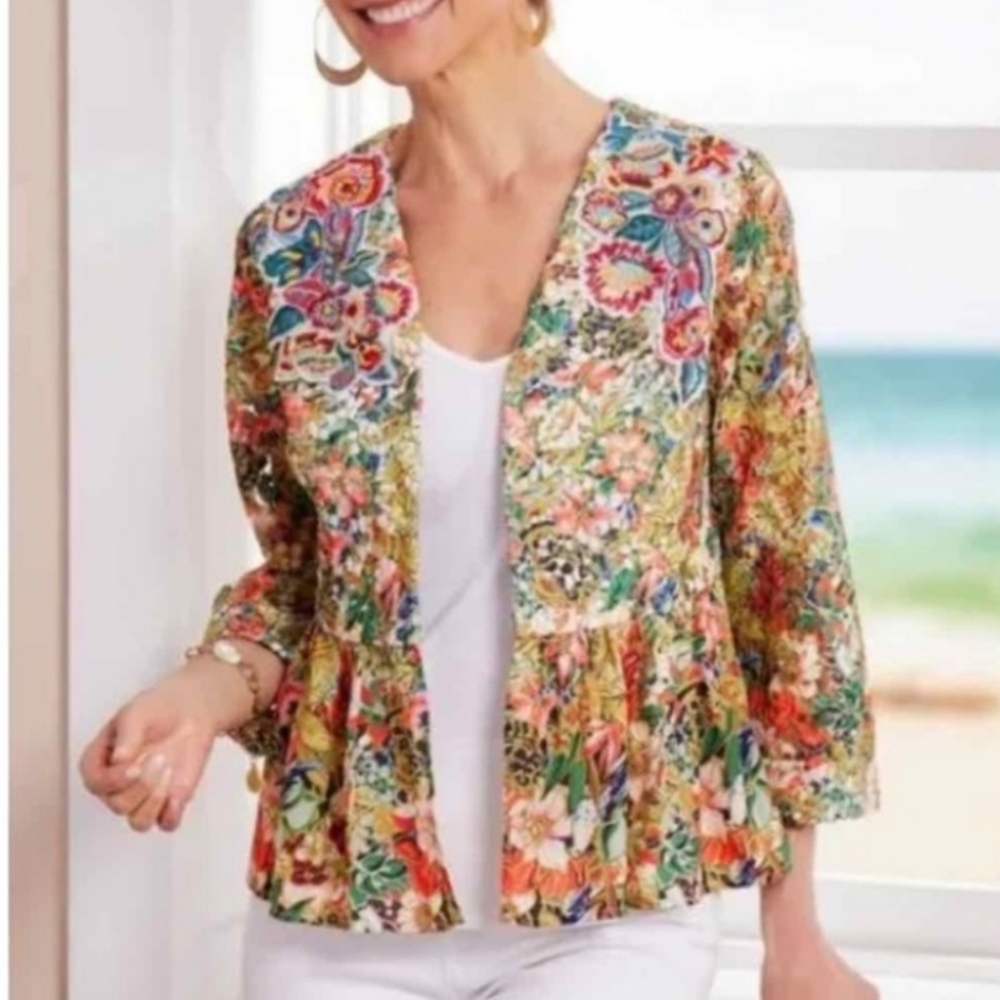 Soft Surroundings Multicolor Boho Lasercut Beaded Ariege Jacket New Med…
